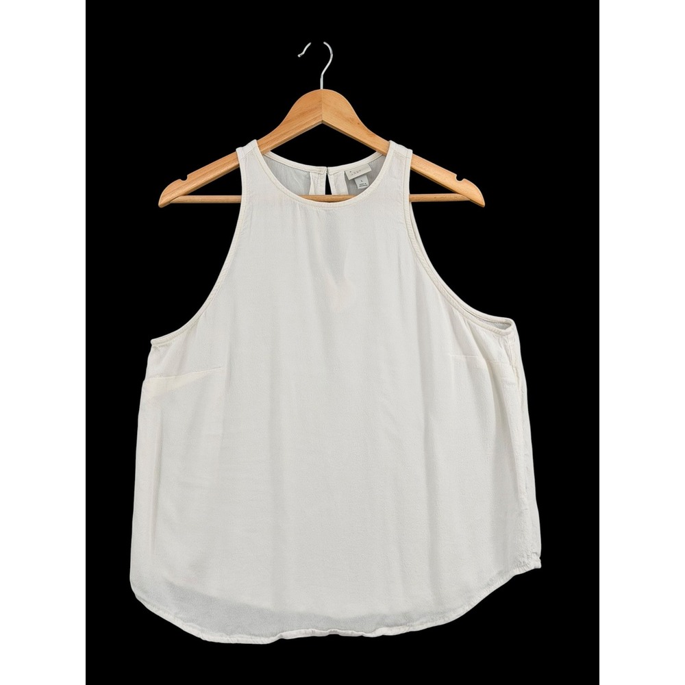 A New Day High Neck Rayon Keyhole‎ Back Sleeveless Blouse Tank Top White L